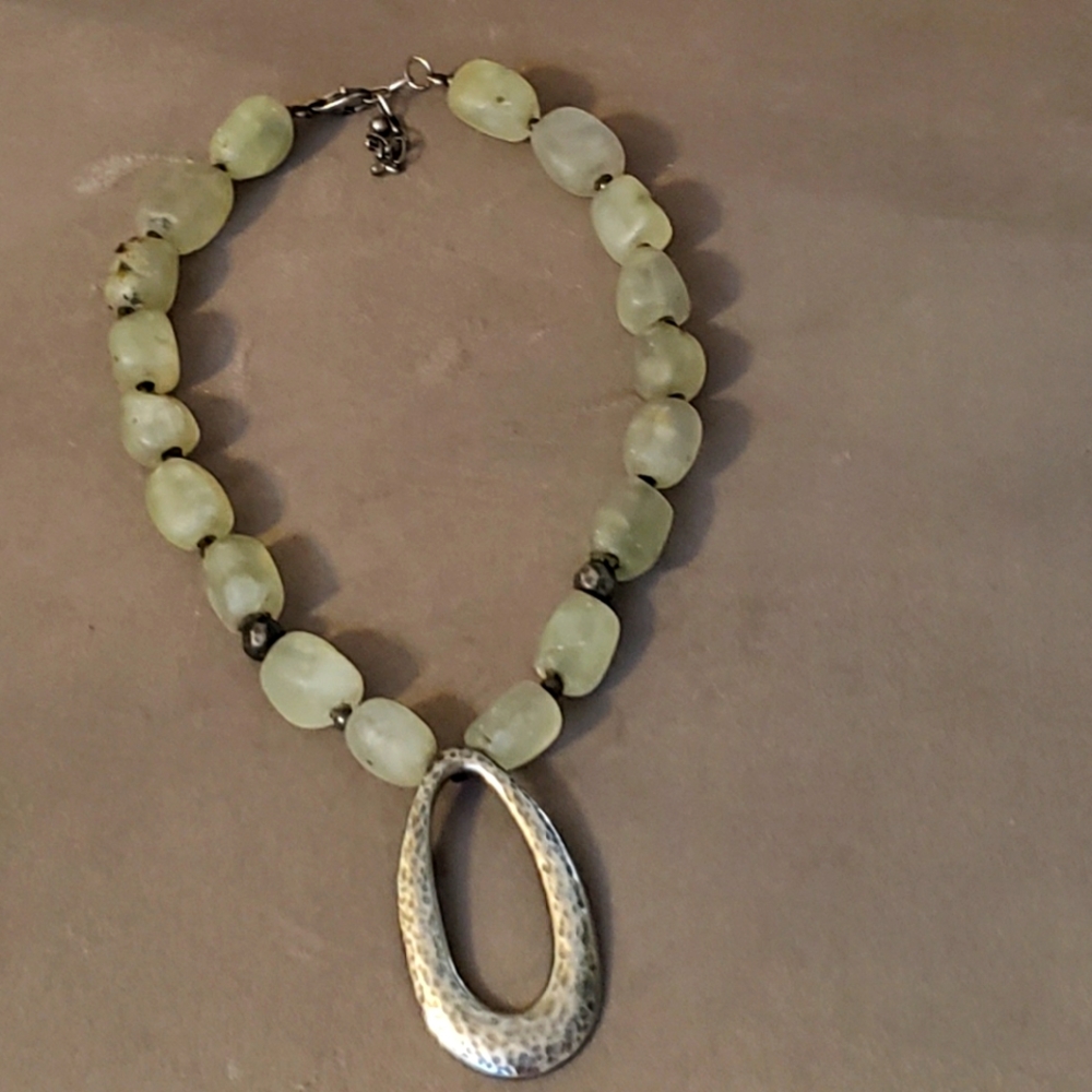 Silpada Sterling silver & green prehnite gemstone chunky necklace